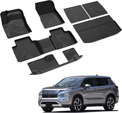 LASFIT Floor Mats & Cargo Mats for 2025-2020 Mitsubishi Outlander (Not Fit PHEV or Sport), Custom Fit Full Coverage All Weather TPE Floor Liners with Backrest Mats Protection for Every Row, Black