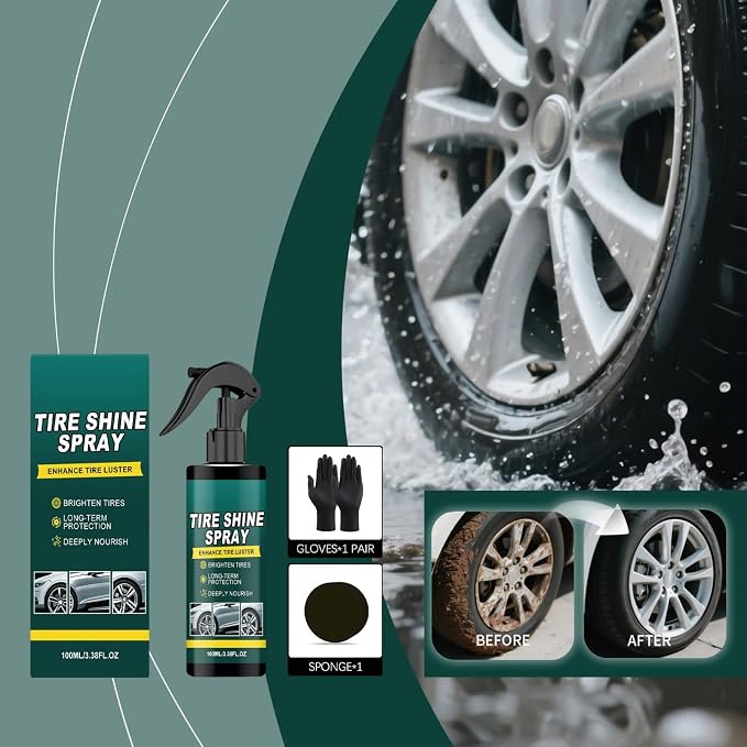 Car Tire Shine Spray | Long Lasting 100ml Maintenance Tool | Auto Tire Shine Cleaner - for Sedan Truck RV Motorcycle Scooter ATV, Detailing Shop Home Garage