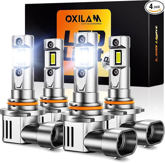 OXILAM New 9005 9006 LED Bulb Combo, HB-3 HB-4 90000LM 10X Ultra-Brightness, 3 Min Quick Installation, 60000H Longer Lifespan Driving Light, IP68 Waterproof, No Flicker, 99% Compatibility, 4PCS