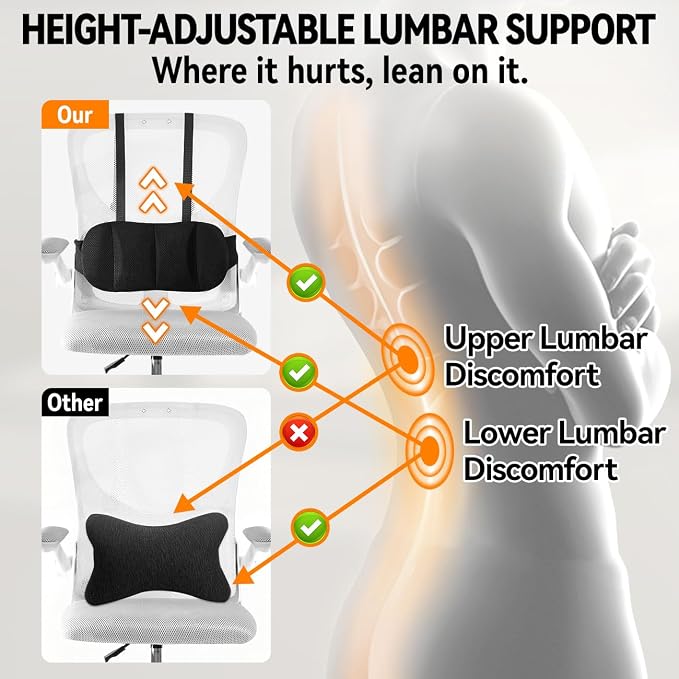 Lumbar Support Pillow for Office Chair and Car Seat,Back Support for Office Chair Cushion,Adjustable Straps Securely Fixed Car Lumbar Support Pillow(Gray, for Office Chiar)