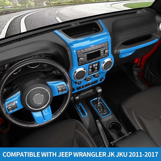 RT-TCZ for Jeep JK Interior Trim Kit Blue, JKU Center Console Dashboard Panel Trim Cover for Jeep Wrangler JK JKU 2011-2017 Light Blue Interior Accessories 10pcs