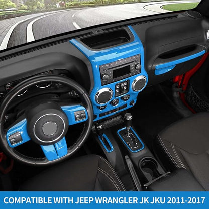RT-TCZ for Jeep JK Interior Trim Kit Blue, JKU Center Console Dashboard Panel Trim Cover for Jeep Wrangler JK JKU 2011-2017 Light Blue Interior Accessories 10pcs