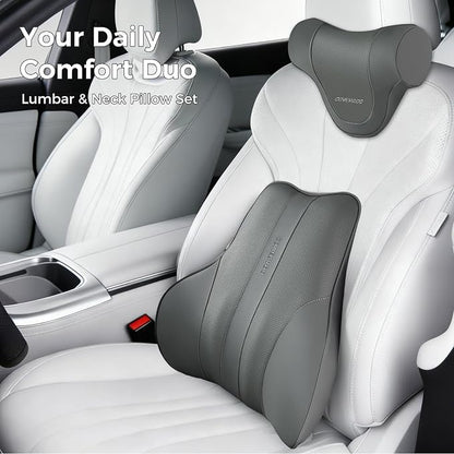 Coverado Lumbar Support Pillow for Car, Ergonomic Memory Foam Back Pillow for Office Chair, Back Cushion for Back Pain Relief, PU Leather Car Lumbar Support for Driving Seat