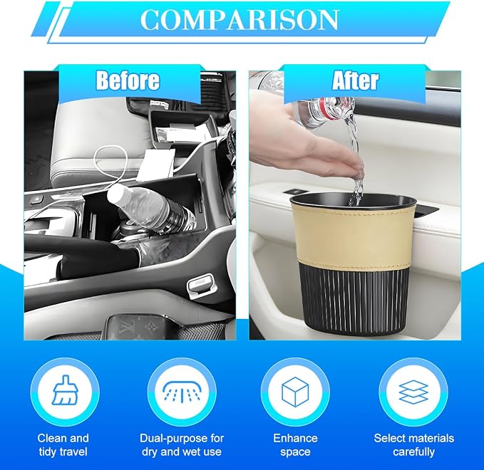 Zpana Car Trash Can, Portable Mini Vehicle Cup Holder Hanging Garbage Container, Multifunctional Automotive Side Door Trash Organizer Can Accessories, Universal for SUV, Sedan, Truck (Beige)