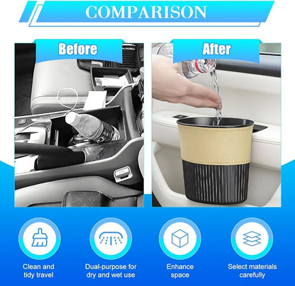 Zpana Car Trash Can, Portable Mini Vehicle Cup Holder Hanging Garbage Container, Multifunctional Automotive Side Door Trash Organizer Can Accessories, Universal for SUV, Sedan, Truck (Beige)