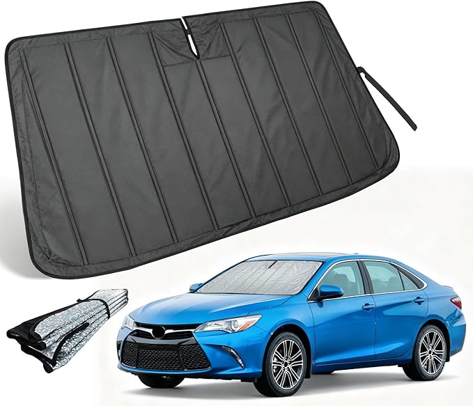 Thickened Windshield Sun Shade for Toyota Camry Sedan 2012-2017 | Accordion Front Window Sunshade Aluminum Reflective UV Protection Shield, Foldable Sun Visor with Storage Bag Car accessories