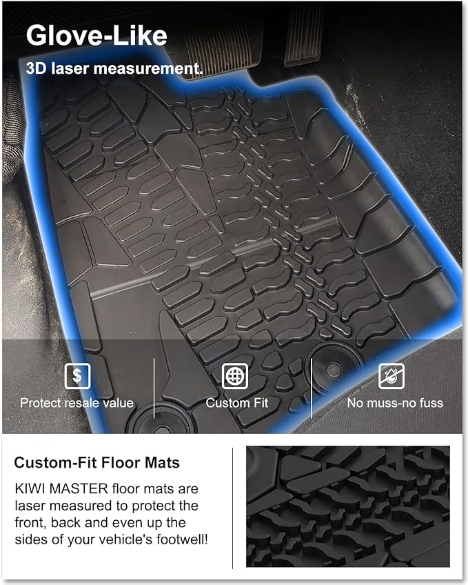 KIWI MASTER Floor Mats & Cargo Mat for 2014-2018 Jeep Wrangler JK 4 Door, OEM Replacement 82213860 82213184, All Weather Car Mats, Heavy Duty TPE Floor Liners, Front & Rear & Trunk Mat Set, Black