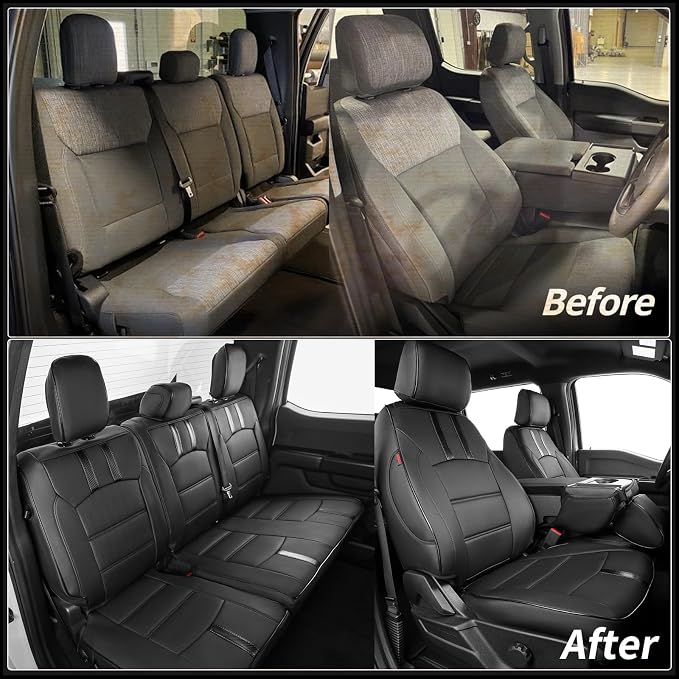 coverdream F150 Seat Covers for 2021-2025 2026 Ford F150 SuperCab XL/XLT & 2023-2026 Super Duty SuperCab XL/XLT,2-Door,Fully Covered,Waterproof Leather Seat Protector(Full Set,Black & Carbon Fiber)