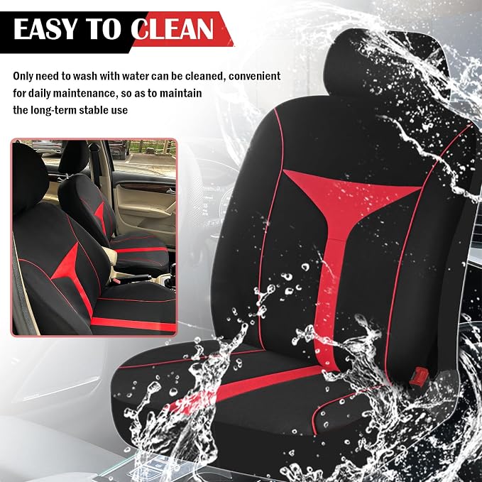 4PCS Car Seat Covers Full Set,Breathable Front Seat Covers for Cars for Reducing Back Sweating & Protection,Stylish Car Cover Seats with Reddish Line Cars Interior Accessories (Red)