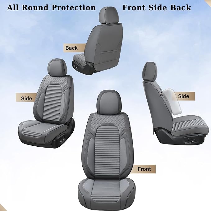 Coverado Car Seat Covers Full Set, Leather Seat Covers for Cars, Automotive Seat Cover Car Accessories Universal Fit for Most Cars SUV Trucks(Gray)