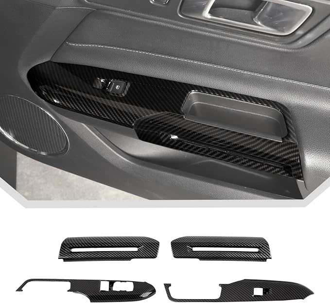 JeCar 4pcs Carbon Fiber Interior Door Handle Trim Cover Kit for Ford Mustang 2015-2024