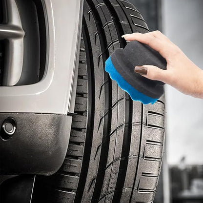 2PCS Car Tire Dressing Applicator Pads, Reusable Hex-Grip Vehicle Wheel Wax Buffing Dressing Sponge Pad, Automotive Tire Shine Detailing Foam Tool, Universal Fit (3.15Inch/Blue)
