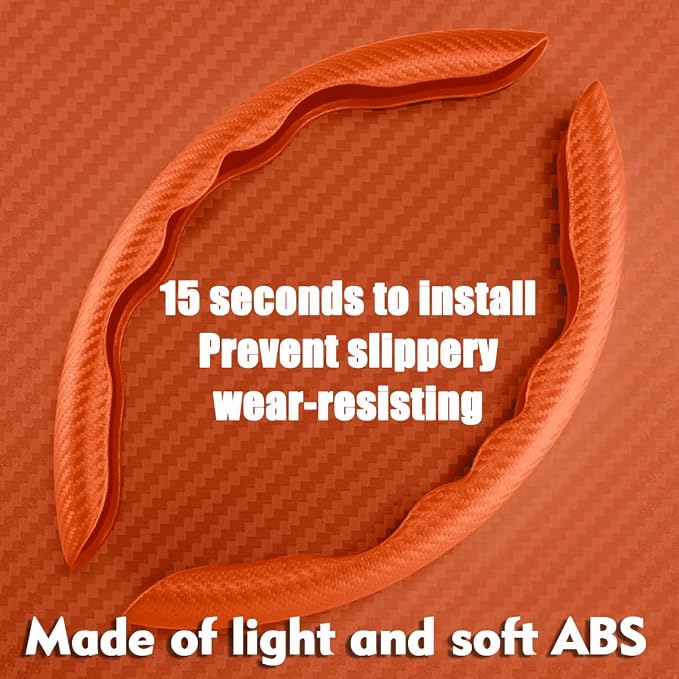 WOCOCN 2pcs Car Steering Wheel Cover,Anti-Skid Carbon Fiber Steering Wheel Protector for Men Women,Multiple Color Options,Universal for Most Car Interiors Accessories (Orange)