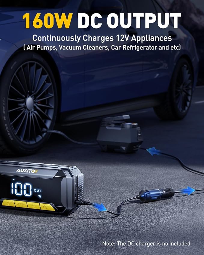 AUXITO 8000A Portable Jump Starter for All Gas/12L Diesel, 20000mAh Car Battery Booster Jump Pack, Jump Box for Car with 60W Fast Charging, LCD Screen Display, 700LM LED Light