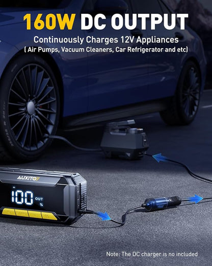 AUXITO 8000A Portable Jump Starter for All Gas/12L Diesel, 20000mAh Car Battery Booster Jump Pack, Jump Box for Car with 60W Fast Charging, LCD Screen Display, 700LM LED Light