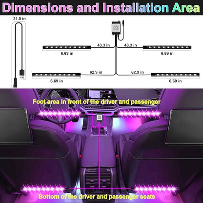BFXM Car Interior Lights, 5V LED Strip Lights with USB Adapter, Ambient Lighting Car Accessories, App & Remote Control Music Sync Color Change Lights for Truck Car Decor- 2 Set
