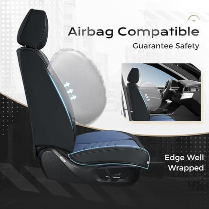 Coverado Leather Seat Covers, Car Seat Covers Front Seats, Waterproof Seat Covers for Cars, Faux Leather Automotive Seat Covers Universal Seat Covers Protector Fit for Most Cars Trucks SUV, Black&Blue