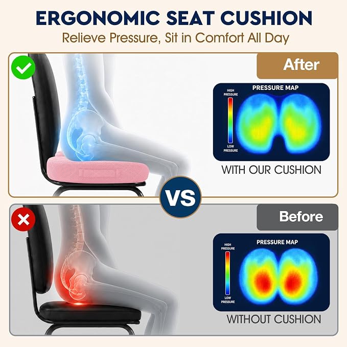 TushGuard Seat Cushion - for Office Chair, Car Seat, Airplane, Bleacher - Sciatica & Coccyx Pain Relief Desk Chair Cushion for Long Sitting Office Workers, Car Drivers(Pink, XXX-Large)