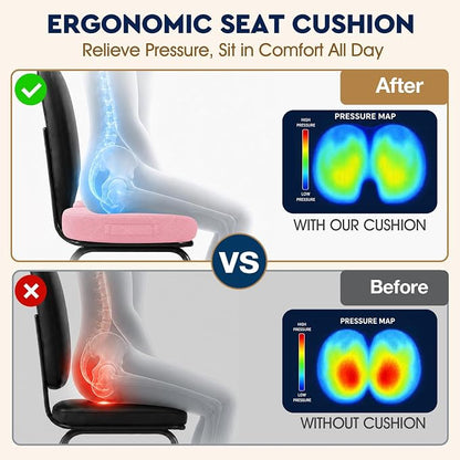 TushGuard Seat Cushion - for Office Chair, Car Seat, Airplane, Bleacher - Sciatica & Coccyx Pain Relief Desk Chair Cushion for Long Sitting Office Workers, Car Drivers(Pink, XXX-Large)