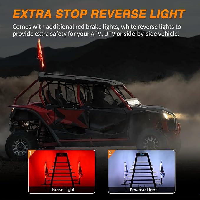 Nilight RGB Whip Light 1PC 3FT Lighted Antenna Whips with Remote & App Control DIY Chasing Patterns Brake Reverse Lights for ATV UTV Polaris RZR Can-am Dune Buggy Pickup Trucks Jeep