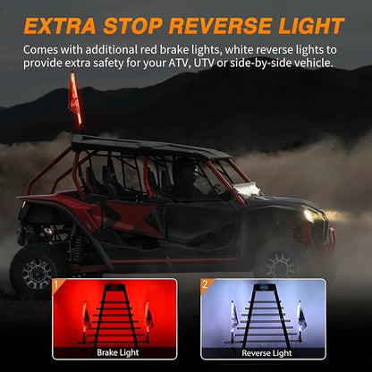 Nilight RGB Whip Light 1PC 3FT Lighted Antenna Whips with Remote & App Control DIY Chasing Patterns Brake Reverse Lights for ATV UTV Polaris RZR Can-am Dune Buggy Pickup Trucks Jeep