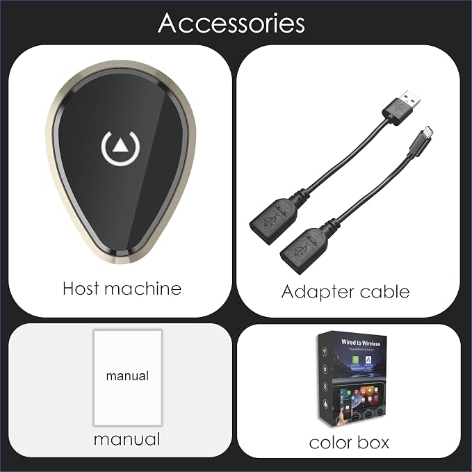 Wireless CarPaly & Android Adapter - Convert Factory Wired CarPlay to Wireless Car Play Dongle Plug, Work w/iPhone iOS 10+& Android 9+, 2 Cable Included USB A to USB C & A (CB08)