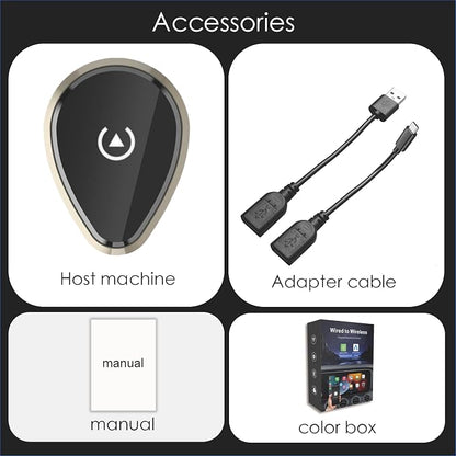 Wireless CarPaly & Android Adapter - Convert Factory Wired CarPlay to Wireless Car Play Dongle Plug, Work w/iPhone iOS 10+& Android 9+, 2 Cable Included USB A to USB C & A (CB08)