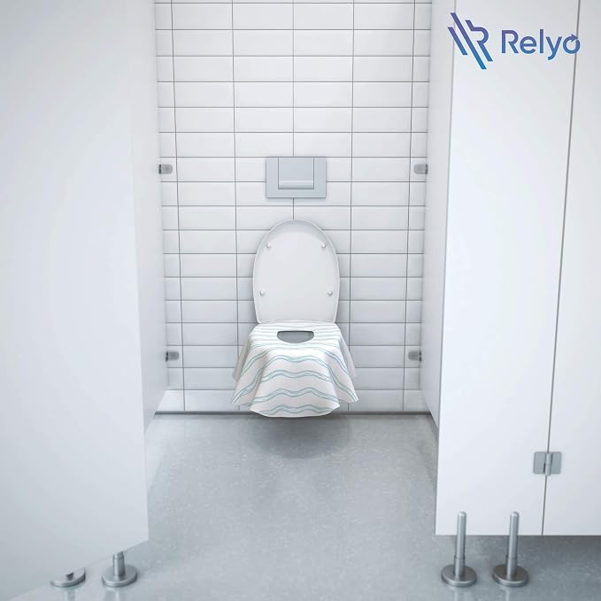 Relyo Disposable Toilet Seat Cover for Travel – 20 Pack with Covers Wrapped in Sets of 2, Non-Flushable Liners, Fits Most Seats – Kids, Toddlers, Adults (Waves, 20)