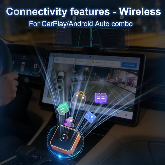 2-in-1 Wireless CarPlay & Android Auto Adapter, Converts Wired to Wireless,Plug & Play Dongle, Fast Auto-Connect No Delay, Compact Design for iPhone & Android with USB/USB-C Port(Orange)