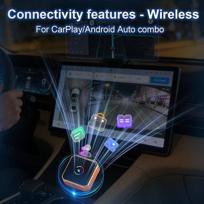 2-in-1 Wireless CarPlay & Android Auto Adapter, Converts Wired to Wireless,Plug & Play Dongle, Fast Auto-Connect No Delay, Compact Design for iPhone & Android with USB/USB-C Port(Orange)