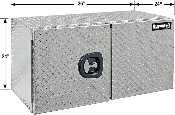Buyers Products 1702235 Underbody Truck Tool Box with Barn Doors, 24x24x36 Inch, Diamond Tread Aluminum, Made in USA, Compression Latch, Weather Resistant, Toolbox for Flatbeds, Trailers & Work Trucks