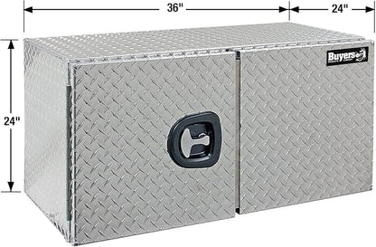 Buyers Products 1702235 Underbody Truck Tool Box with Barn Doors, 24x24x36 Inch, Diamond Tread Aluminum, Made in USA, Compression Latch, Weather Resistant, Toolbox for Flatbeds, Trailers & Work Trucks