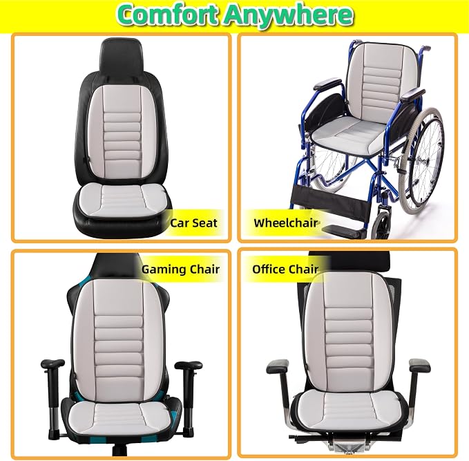 kingphenix Car Seat Cushion with Back Support Pillow: Enhanced Comfort Memory Foam Design for Pain Relief, Ideal for Drivers and Office Use - Ergonomic Lumbar Comfort for Long Sitting - Gray