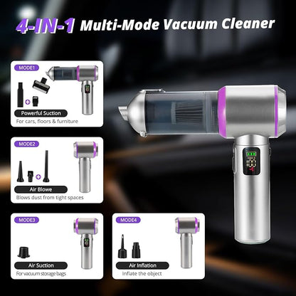 Cordless Handheld Vacuum with 17000Pa Suction, Portable Car Vacuum Cleaner for Pet Hair, Home & Desk, 3-Speed, LED Light, 4-in-1 Nozzles, Type-C Charging