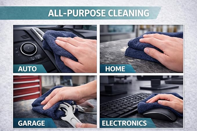 Rugged Peaks Co. Microfiber Cleaning Cloth & Microfiber Towels for Cars (24-Pack, Gray) – 12x12 Premium 70/30 Blend Precision Towels – Ultra Soft, Lint-Free Detail Cloths for Auto, Home & Electronics