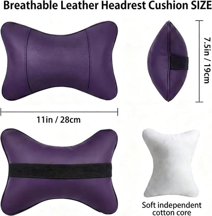Car Pillow for Car Neck Pillow for Driving Seat Leather Neck Support Soft Cushion Support Head-Rests for Vehicle Sleeping with Elastic Adjustment Strap 2PCS (Neck, Violet)