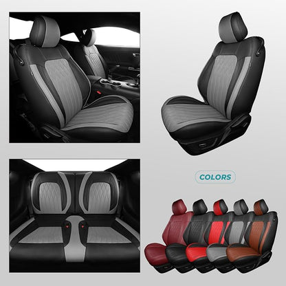 Custom for Ford Mustang Coupe Seat Covers 2015-2025 - Custom-Fit Full Set Faux Leather Car Seat Covers for Mustang Coupe Fastback GT/V6/EcoBoost 2015 2016 2017 2018 2019 2020 2021 2022 2023 2024 2025