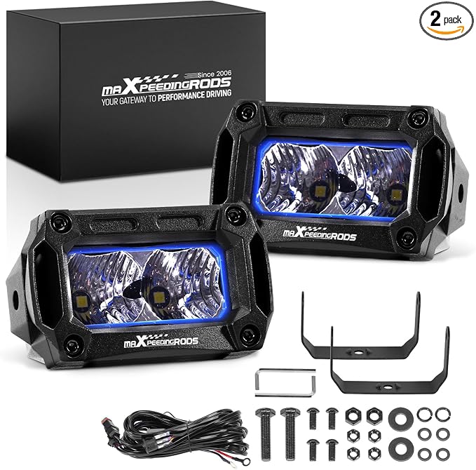 maXpeedingrods 2X 3.3 Inch LED Offroad Pod Lights, 2000LM Light Bar White Flood, IP67 Ditch Lights with Wiring Harness for Jeep Ford Truck Pickup ATV UTV Motorcycles Tractor