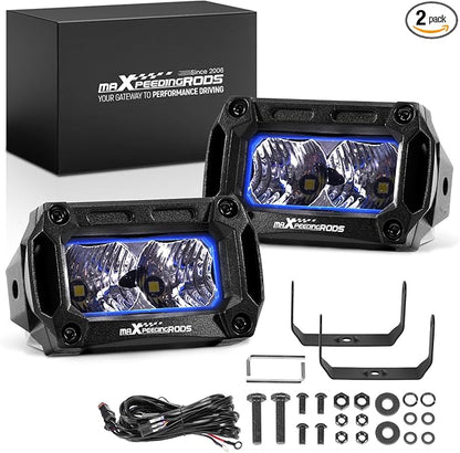 maXpeedingrods 2X 3.3 Inch LED Offroad Pod Lights, 2000LM Light Bar White Flood, IP67 Ditch Lights with Wiring Harness for Jeep Ford Truck Pickup ATV UTV Motorcycles Tractor