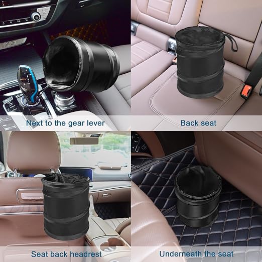 Car Trash Can, 2 Packs Mini Collapsible Pop-up Car Garbage Can | Waterproof Hanging Car Trash Bag with Velcro, Car Trash Bin, Black