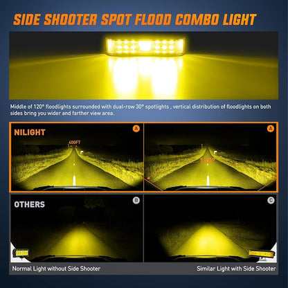 Nilight Side Shooter LED Pods Yellow 2Pcs 6.5 Inch 60W Flood Spot Beam Offroad Driving Fog Work Light Bar for Tractor Boat SUV ATV UTV 4WD Car Truck Motorcycle Dirt Bike Golf Cart 12V 24V