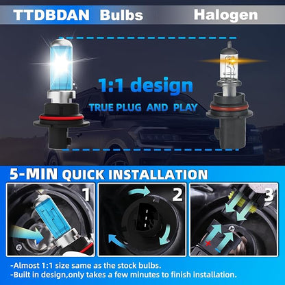 Halogen Headlights Fit For Nissan Frontier 1998-2000 Headlight Bulbs,9004/HB1 High/Low Beams Bright Front Light Combo Kit,Plug & Play,Pack of 2 (Nissan Frontier 1998-2000)