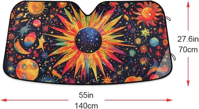 Astrology Sun Planet Stars Windshield Sunshade Car Sun Shade Front Window Shade for Truck SUV Blocks UV Rays Sun Reflector Visor Protector Accordion Folding