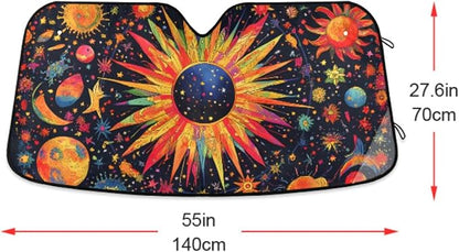 Astrology Sun Planet Stars Windshield Sunshade Car Sun Shade Front Window Shade for Truck SUV Blocks UV Rays Sun Reflector Visor Protector Accordion Folding