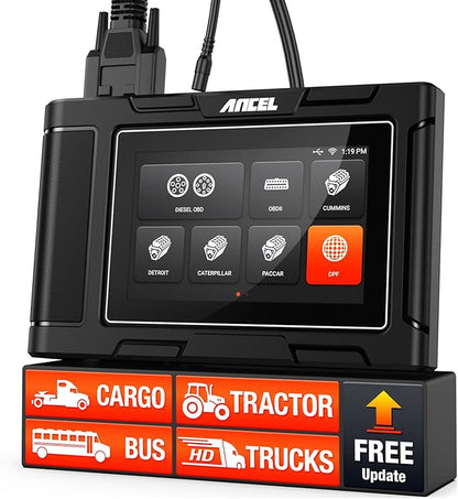 ANCEL HD3400 Pro Heavy Duty Truck Scanner with DPF Regen for Cummins, Paccar, Caterpillar, Detroit, Volvo, Mack and International, Full-System Diesel Scan Tool for 6/9-Pin HDOBD & OBD2 Vehicles