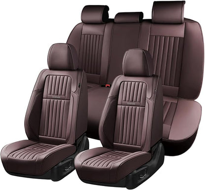 Coverado Car Seat Covers Full Set, Seat Covers for Cars, Car Seat Cover, Car Seat Protector, Leather Car Seat Cushion, Waterproof Car Seat Covers Front Seats and Back Fit for Most Cars(Coffee)