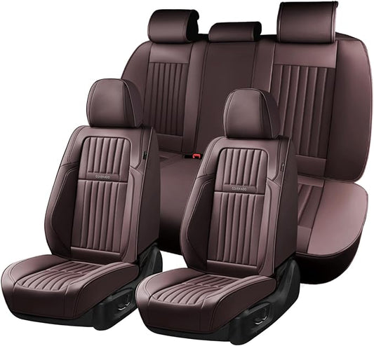 Coverado Car Seat Covers Full Set, Seat Covers for Cars, Car Seat Cover, Car Seat Protector, Leather Car Seat Cushion, Waterproof Car Seat Covers Front Seats and Back Fit for Most Cars(Coffee)