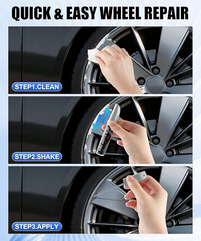 Amiss Full Matte Gray Rim Repair Kit, Wheel Paint and Rim Paint Touch Up Pen for Curb Rash, Universal Alloy Wheel Scratch Repair for Scratches and Scuffs, Car Accessories (Full Matte Gray)