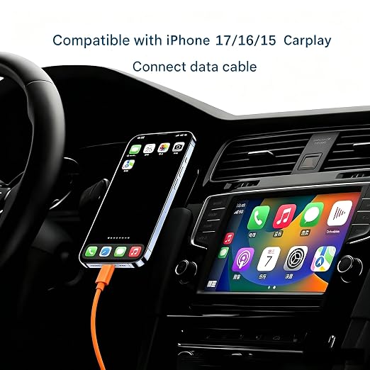 Orange iPhone 17/17E Car Carplay Cable for iPhone 17/16/15, 15/16/17 Pro Max 15 16 Plus Charging Cable, USB A to USB C Cord for iPad 10th Gen iPad Pro, Air 5th 4th Mini 6th Replacement Cord (1.5 FT)