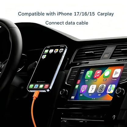 Orange iPhone 17/17E Car Carplay Cable for iPhone 17/16/15, 15/16/17 Pro Max 15 16 Plus Charging Cable, USB A to USB C Cord for iPad 10th Gen iPad Pro, Air 5th 4th Mini 6th Replacement Cord (1.5 FT)